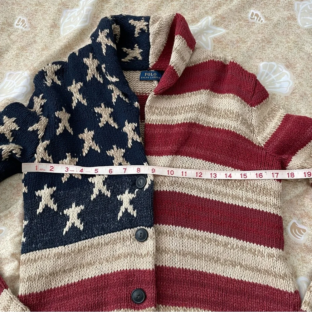 Women’s Polo Ralph Lauren American Flag Chunky Knit Cardigan Sweater Size SP - Picture 10 of 14